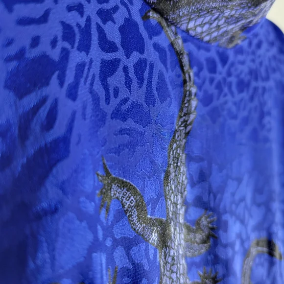 Vintage 90s Nicole Miller Silk Jacquard Alligator Crocodile Peplum Blouse - Picture 6 of 11